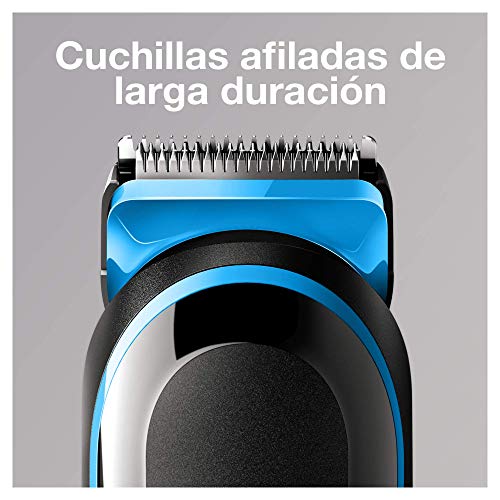 Braun MGK3042 7 en 1 Recortadora todo en uno, Máquina recortadora barba y cortapelos, recortadora para pequeños detalles, color negro/azul