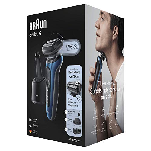 Braun Series 6 60-B7500cc Afeitadora Eléctrica, máquina de afeitar barba hombre de lámina, Con Centro De Limpieza SmartCare, Recortadora De Barba, Uso En Seco Y Mojado, Recargable, Inalámbrica, Azul