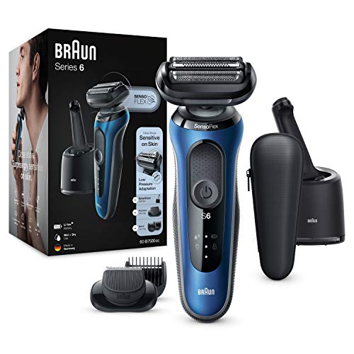 Braun Series 6 60-B7500cc Afeitadora Eléctrica, máquina de afeitar barba hombre de lámina, Con Centro De Limpieza SmartCare, Recortadora De Barba, Uso En Seco Y Mojado, Recargable, Inalámbrica, Azul