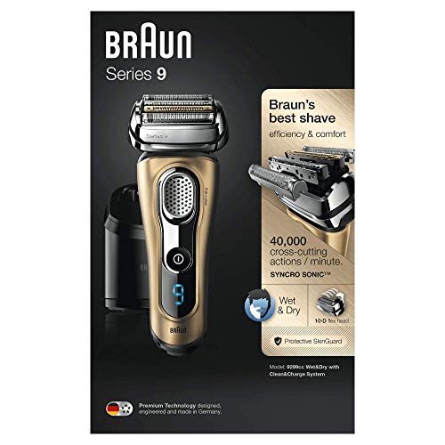 Braun Series 9 9299 cc - Afeitadora eléctrica hombre Wet&Dry, afeitadora barba con estación de limpieza y carga Clean&Charge, regalo, oro