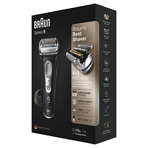 Braun Series 9 9340s - Afeitadora Eléctrica Hombre Última Generación, Afeitadora Barba Recargable, Inalámbrica, Base de Carga, Funda, Seco/Mojado, Negro