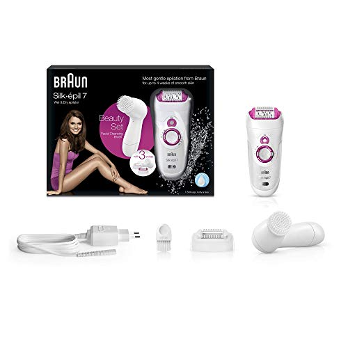 Braun Silk-épil 7 7-539 - Set de belleza con depiladora para mujer, eléctrica, inalámbrica y cepillo limpiador facial, blanco
