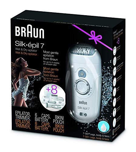 Braun Silk-épil 7 7-561 - Depiladora eléctrica y máquina de depilar, edición regalo, en seco y mojado, sin cable, con 8 accesorios y estuche de viaje