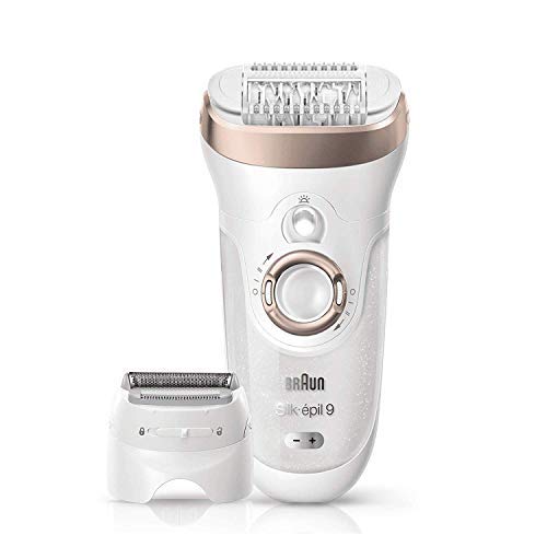 Braun Silk-épil 9 9-561 - Depiladora para mujer con tecnología Wet & Dry, sin cable, con 6 accesorios, cabezal afeitadora, cabezal de masaje, color blanco y violeta