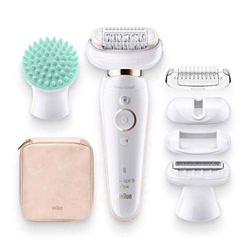 Braun Silk-épil Flex 9020 - Depiladora Mujer Eléctrica con Cabezal Flexible para una Depilación Fácil, Mango Antideslizante y Control, Blanco / Dorado