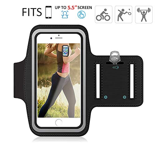Brazalete Deportivo, Bioasis Banda de Brazo de Deporte, Ajustable, Antideslizante y Anti-Sudor, con Bolsillo de Llaves, para iPhone 6/6plus/7/7plus/8 plus/11plus/, Galaxy, Huawei P40, 5.5"