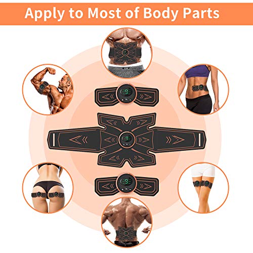 Breett Estimulador Abdominal, ABS Electroestimulador Muscular Recargable, Estimulador Muscular Abdominales Cinturón para Bdomen/Brazo/Piernas/Glúteos,Almohadillas de Gel 16pcs