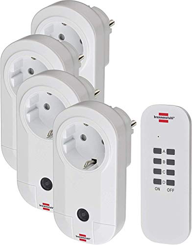 Brennenstuhl Comfort-Line Set de 4 enchufes de radio (enchufes inalámbricos para uso en interiores, mando a distancia, radio control)