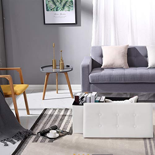 BRIAN & DANY Baúl Puff Taburete para almacenaje Plegable Ottoman, Blanco, 76 x 38 x 38 cm …