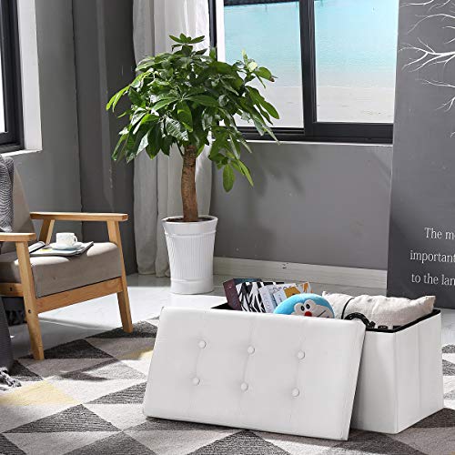 BRIAN & DANY Baúl Puff Taburete para almacenaje Plegable Ottoman, Blanco, 76 x 38 x 38 cm …