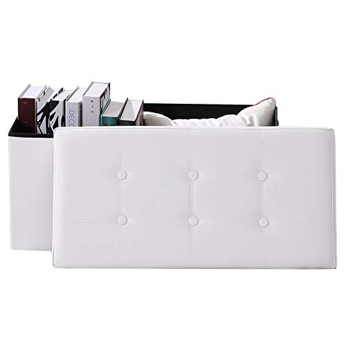 BRIAN & DANY Baúl Puff Taburete para almacenaje Plegable Ottoman, Blanco, 76 x 38 x 38 cm …
