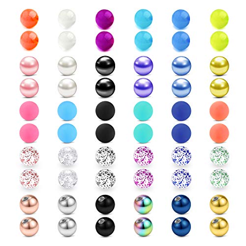 Briana Williams 60 Piezas Bolas Perforadoras de Repuesto 16G 3mm Acero quirúrgico Acrílico Labret Barra de Labio Anillo Bolas Joyas