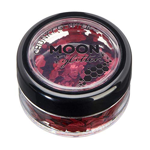 Brillantina consistente clásica por Moon Glitter – 100% Brillo Cosmético para la Cara, Cuerpo, Uñas, Cabello y Labios - 3g - Rojo