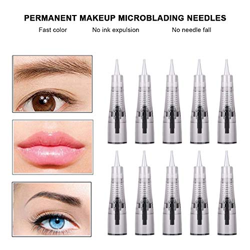 Brrnoo 10 Pcs Agujas de Microblading de Maquillaje, Aguja de Tatuaje de Labio de Ceja Desechable con Incorporado 316 Primavera(1P)