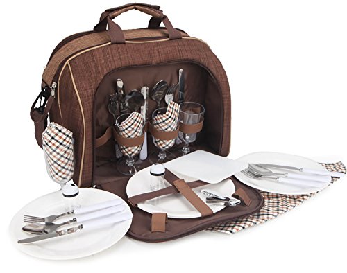 BRUBAKER Bolsa de Picnic para 4 Personas Color Marrón 38 × 30 X 21,5 Cm Bolsa de Hombro con Compartimento de Refrigerante