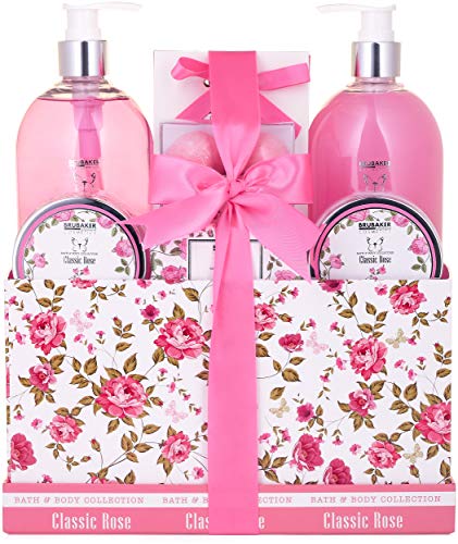 BRUBAKER Cosmetics Set de Baño y Ducha"Classic Rose" - Fragancia de Rosas - Set de Regalo de Belleza 13 piezas en Caja de Regalo Vintage