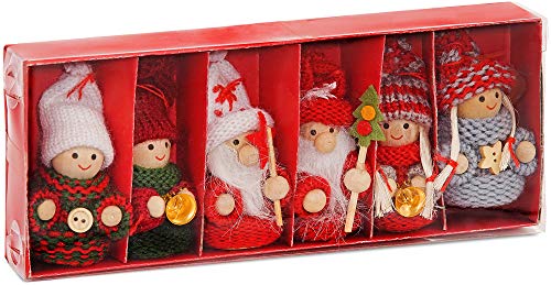 Brubaker - Juego de 6 colgantes navideños de madera y punto (8 cm, en caja de regalo)