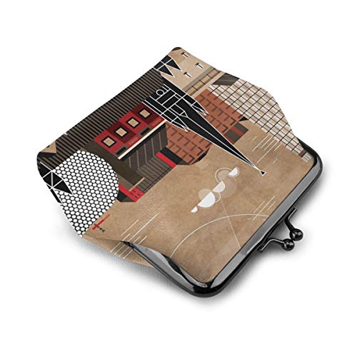 Brum Cityscape Monedero de cuero para cambio de monedero, cierre de beso, mini cosméticos de maquillaje para mujeres y niñas