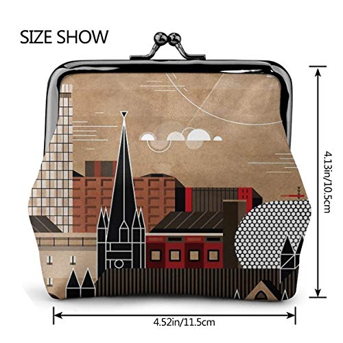 Brum Cityscape Monedero de cuero para cambio de monedero, cierre de beso, mini cosméticos de maquillaje para mujeres y niñas