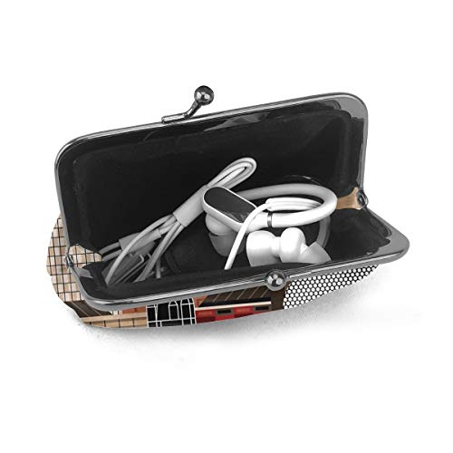 Brum Cityscape Monedero de cuero para cambio de monedero, cierre de beso, mini cosméticos de maquillaje para mujeres y niñas