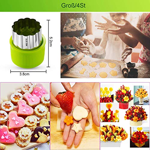 BSET BUY - Juego de 33 moldes para galletas de acero inoxidable para galletas, sushi, frutas, cortador de verduras, 20 cortadores + 1 cortador de melón de doble uso + 12 palillos