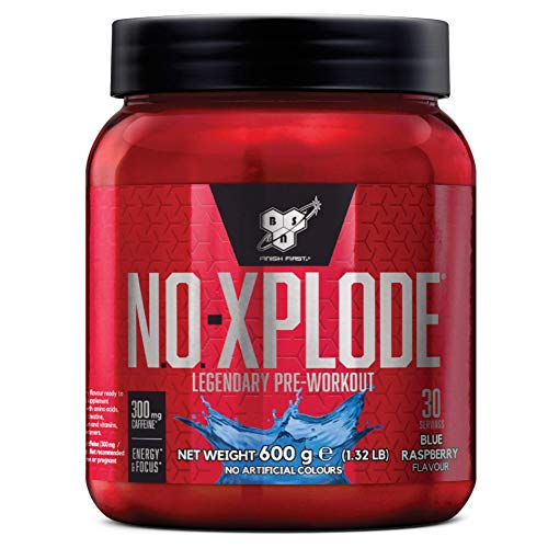 BSN Nutrition N.O.-Xplode, Suplementos Deportivos Pre Workout en Polvo con Creatina Monohidrato, Cafeina, Beta Alanina, Vitamina D y Vitamina B Complex, Frambuesa Azul, 30 Porciones, 600g
