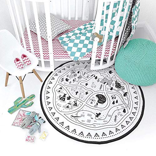 BTYTAA Alfombra de Gateo Jugar Almohadilla de Gimnasio 135cm Redondo Carretera de Dibujos Animados DIY Colorear Algodón Suave Decoración de Habitaciones para niños Suelo Colchoneta
