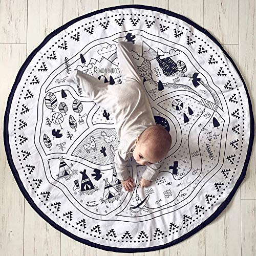 BTYTAA Alfombra de Gateo Jugar Almohadilla de Gimnasio 135cm Redondo Carretera de Dibujos Animados DIY Colorear Algodón Suave Decoración de Habitaciones para niños Suelo Colchoneta