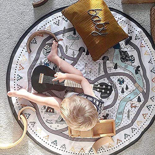 BTYTAA Alfombra de Gateo Jugar Almohadilla de Gimnasio 135cm Redondo Carretera de Dibujos Animados DIY Colorear Algodón Suave Decoración de Habitaciones para niños Suelo Colchoneta