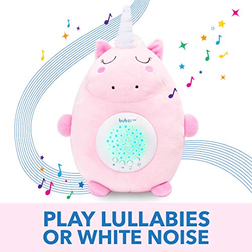 Bubzi Co Peluche para Bebé Unicornio - Máquina de Ruido Blanco – Luz quitamiedos infantil – Regalo para Bebé Niña - Regalo de Baby Shower - Calmante del Sueño – Regalo para Recién Nacido