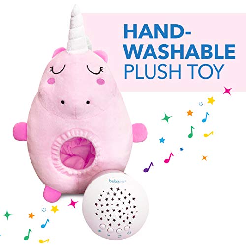 Bubzi Co Peluche para Bebé Unicornio - Máquina de Ruido Blanco – Luz quitamiedos infantil – Regalo para Bebé Niña - Regalo de Baby Shower - Calmante del Sueño – Regalo para Recién Nacido