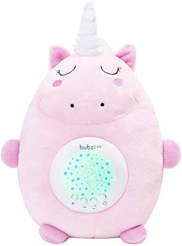 Bubzi Co Peluche para Bebé Unicornio - Máquina de Ruido Blanco – Luz quitamiedos infantil – Regalo para Bebé Niña - Regalo de Baby Shower - Calmante del Sueño – Regalo para Recién Nacido