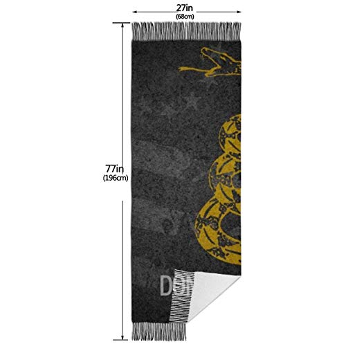 Bufanda de mantón Chales para, Bandera americana Serpiente No me pises Bufanda de cachemira negra para mujeres Hombres Ligero de gran tamaño Moda Suave Bufandas de invierno Abrigo con flecos Chal
