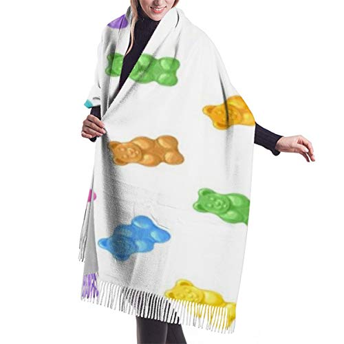 Bufanda Fringe Cachemira de imitación Chal Mujer Ositos de goma de colores vibrantes Caramelos Deliciosa jalea Merienda azucarada Masticable Sabor dulce Bufanda de invierno de Cálido Otoño Invierno