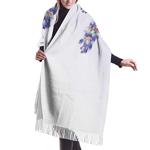 Bufanda Fringe Cachemira de imitación Chal Mujer Pequeño ramillete de hierbas medicinales planta fresca de flor morada Spa aromaterapia orgánica Bufanda de invierno de Cálido Grueso Otoño