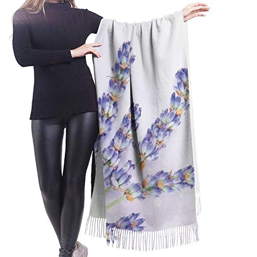 Bufanda Fringe Cachemira de imitación Chal Mujer Pequeño ramillete de hierbas medicinales planta fresca de flor morada Spa aromaterapia orgánica Bufanda de invierno de Cálido Grueso Otoño