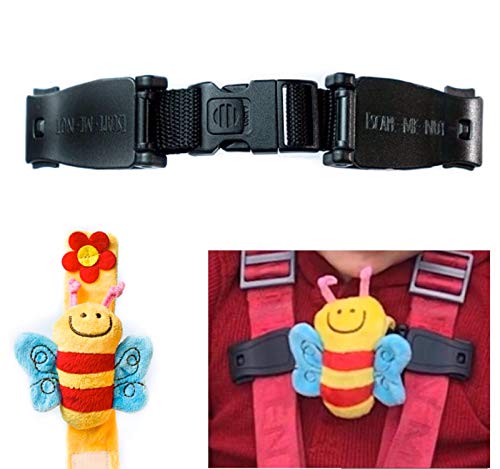 Buggy buddy BEE chest clip Child seat harness safety strap - stop your Houdini escaping , taking their arms out of the harness with Escape-me-not