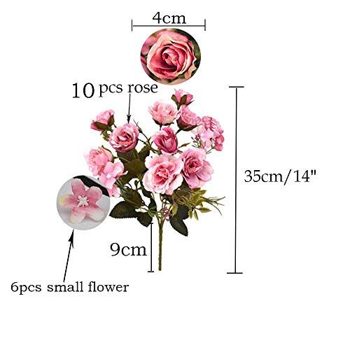 BuleXP 3 Pieza 10 Cabezas Flores Artificiales Rosas Decoración Plásticas Bouquet de Seda Simulación Flores Falsas para El Hogar de Mesa Weeding Party Decoración DIY o Ramo de Novia Pink