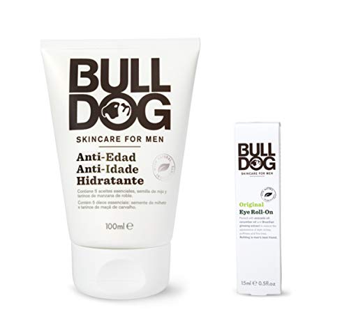 Bulldog Cuidado Facial para Hombres - Pack Duo Cuidado Facial Anti-Edad , Crema Hidratante Anti-Edad 100 ml + Roll On Contorno de Ojos 15 ml