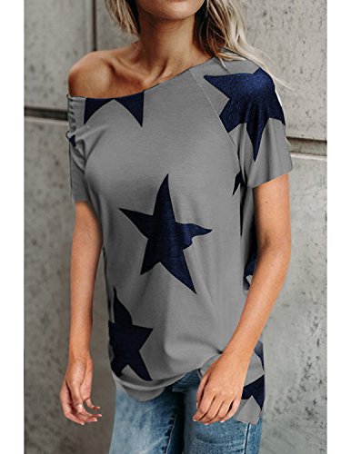 BUOYDM Mujer Camiseta de Fiesta Manga Corta Sin Tirantes Casual T-Shirt para Verano Gris XXL