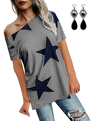 BUOYDM Mujer Camiseta de Fiesta Manga Corta Sin Tirantes Casual T-Shirt para Verano Gris XXL