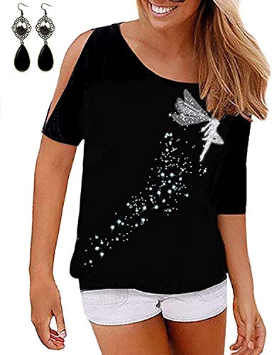 BUOYDM Mujer Casual Camiseta Manga Corta Suelto T-Shirt Tops Negro M