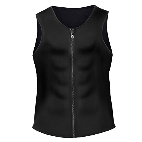 BURUNST - Chaleco de neopreno moldeador adelgazante con cremallera para hombre, adecuado para hacer ejercicio o sauna, sudar y perder peso, negro, Large(37.4"-39.3" waist)