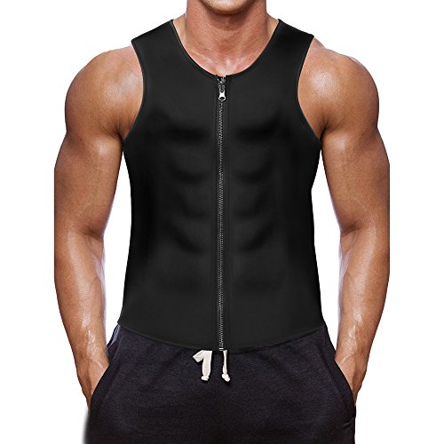 BURUNST - Chaleco de neopreno moldeador adelgazante con cremallera para hombre, adecuado para hacer ejercicio o sauna, sudar y perder peso, negro, Large(37.4"-39.3" waist)