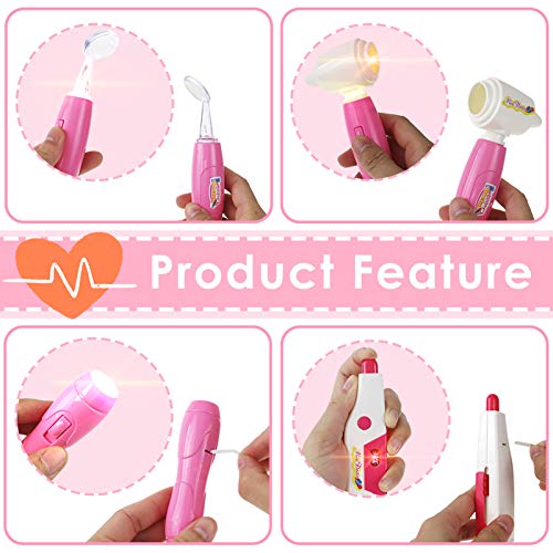 Buyger 16 Piezas Maletin Medicos Juguete Dentista Doctora Enfermera Kit Medico Juguetes Accesorios para Niña Niños 3 4 5 Años (Rosa)