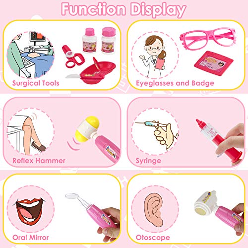 Buyger 16 Piezas Maletin Medicos Juguete Dentista Doctora Enfermera Kit Medico Juguetes Accesorios para Niña Niños 3 4 5 Años (Rosa)
