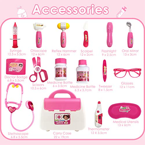Buyger 16 Piezas Maletin Medicos Juguete Dentista Doctora Enfermera Kit Medico Juguetes Accesorios para Niña Niños 3 4 5 Años (Rosa)