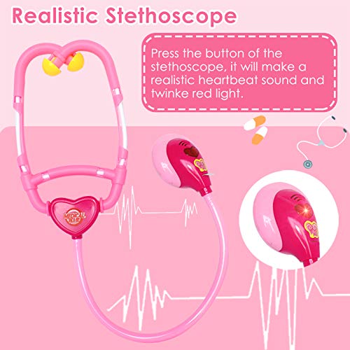 Buyger 16 Piezas Maletin Medicos Juguete Dentista Doctora Enfermera Kit Medico Juguetes Accesorios para Niña Niños 3 4 5 Años (Rosa)