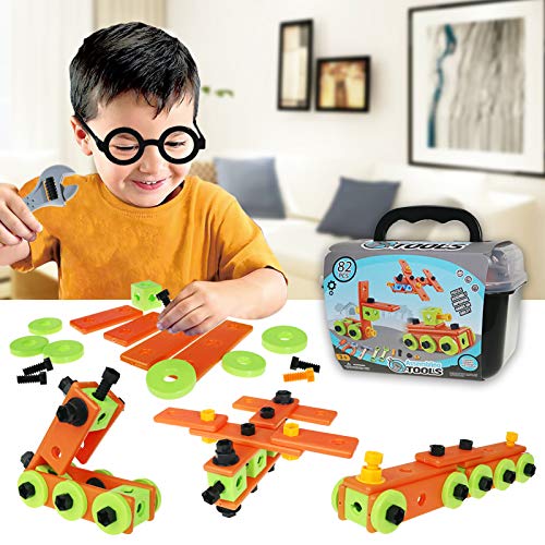 Buyger 82 Piezas Maletin Herramientas Juguetes Bricolaje Construccion Caja Herramientas Juego de Imitación para Niños Infantil 4 5 6 7 Años
