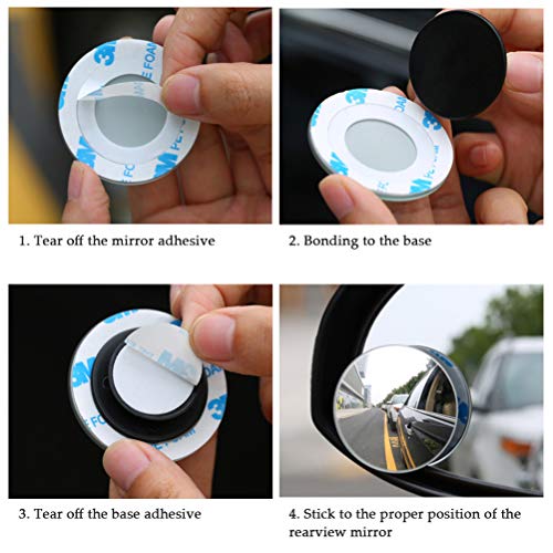 BUYGOO 2 Pcs Espejo de Punto Ciego Giratorio de 360 ° para Ala de Coche Espejo de Punto Ciego Convexo de Gran Angular Ajustable para Automóviles, SUV, Furgonetas, Camiones, Motocicletas